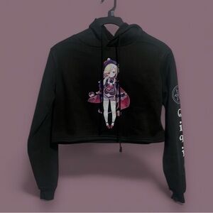 Anime Graphic Black Crop Top Hoodie
